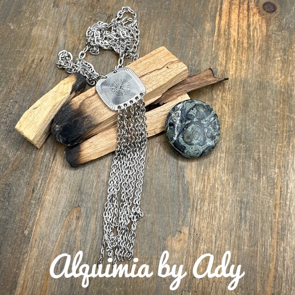 FRINGE SILVER MEDALLION NECKLACE EXTRA LONG 42” - Picture 1 of 3